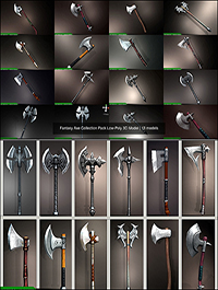 CGTrader - Fantasy Axe Collection Pack Low-Poly 3D Model