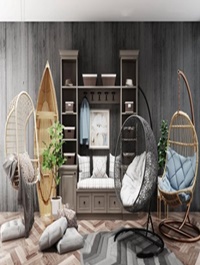 Modern rattan chair hanging chair wooden boat combination 3D model