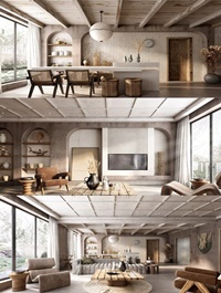 Nordic living room dining room 3d model 01