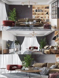 Nordic living room dining room 3d model 02