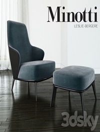 Minotti Leslie long backrest armchair ottoman leather