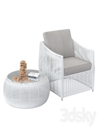 Table and rattan chair