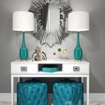 Dressing table with puffs lamps and decor