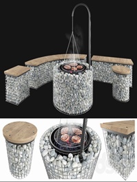 Gabion fireplace benches