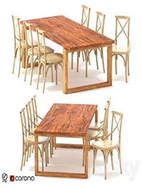ODGER Table and 6 Teak Cross Back Dining Chair