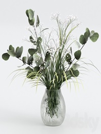 Bouquet of eucalyptus with grass and flowers
