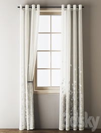 Floral Embroidered Linen Eyelet Curtains