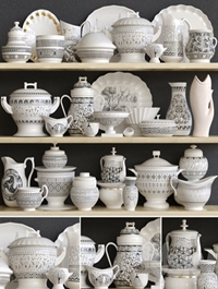 Classic dinnerware set. Porcelain, jug, vase, duckling, gravy bowl, teapot, cup