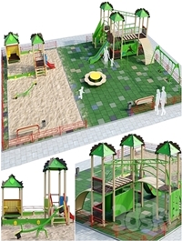 Children playground with a large sandbox