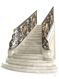 Classic marble staircase with wrought iron railing