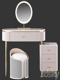 HOMARY Champagne Marble Top Makeup Vanity Set