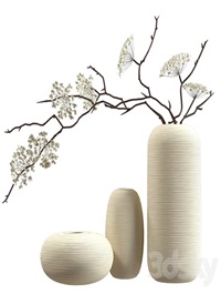 Bouquet of flowering branches in ceramic vases