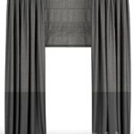 Black curtains in two shades + black Roman blinds.