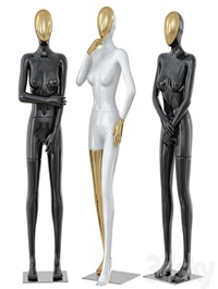 Three female mannequin with a golden face 41