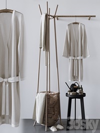 Set with basket, bathrobe and bathroom accessories