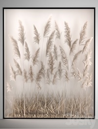 Phytomodule and a vertical garden of dried flowers in a niche behind translucent glass made of pampas grass, dry reeds, cortaderia. Bouquet 281.
