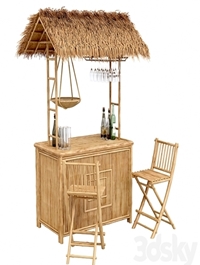 Beach Bamboo Bar with bottles and glasses