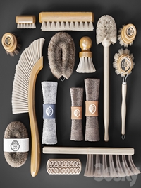 A set of towels and brushes for the bathroom