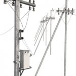 Concrete electricity transmission poles with wires