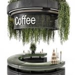 Coffee Reception Desk With Plants – Restaurant Set 1393