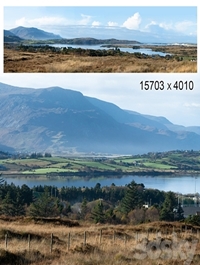 Autumn panorama. Northern Ireland. View of the mountains and the bay.