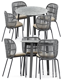 Kodo dining chairs by Vincent Sheppard and Ginepro round Outdoor table by bebitalia