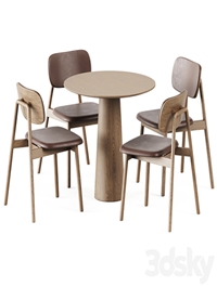 Table P.O.V. D80 by Ton and Wooden Klara Chair Upholstered by Moroso