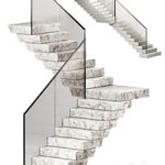 Stairs 3. Stone steps. Metal glass railings. 2 color options – marble and concrete.