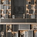 TV Wall Black Wood with Stone Slab – Set 32