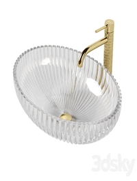 Oval cristal sink with Rea Lungo ART L.Gold mixer