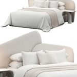 Rounded Linen Upholstered Headboard Bed