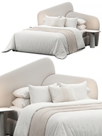 Rounded Linen Upholstered Headboard Bed