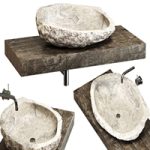 Stone sink on a log countertop