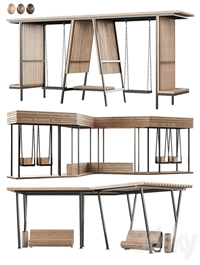 Set of pergolas (gazebos, canopies) with swings, benches 3