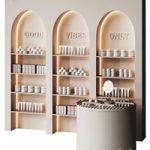 Beauty salon cosmetic set with arches in beige