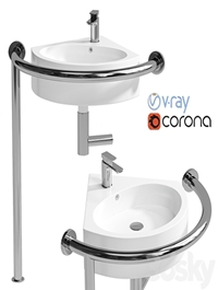 Sink DS IF35 corner 450x400x120 mm with handrail (right) and DS3 mixer Equipment for the disabled