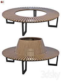 Park bench under a tree round set 02