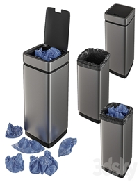 Set of trash cans with contents