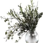 Bouquet of branches with foliage, sprigs of eucalyptus, olive and flowers